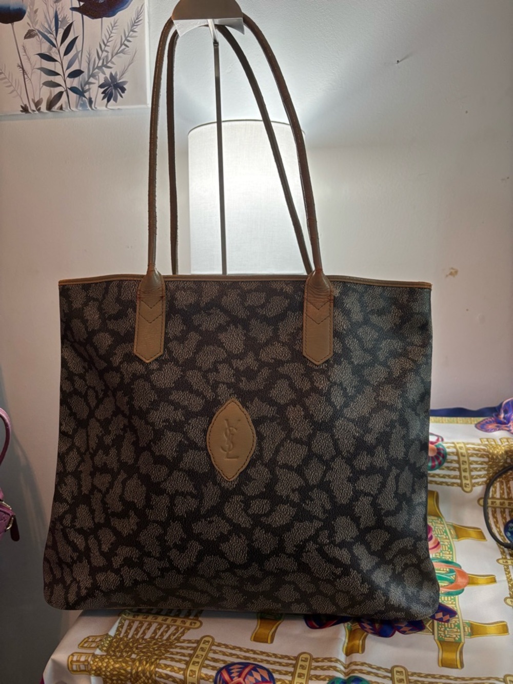 RARE Vintage Yves Saint Laurent Giraffe Print Tote – Grey/Tan Coated Canvas